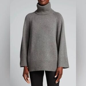 Theory Airy Wool Cashmere Turtleneck  Sweater, Size L, Wide Sleeve, Gray Color